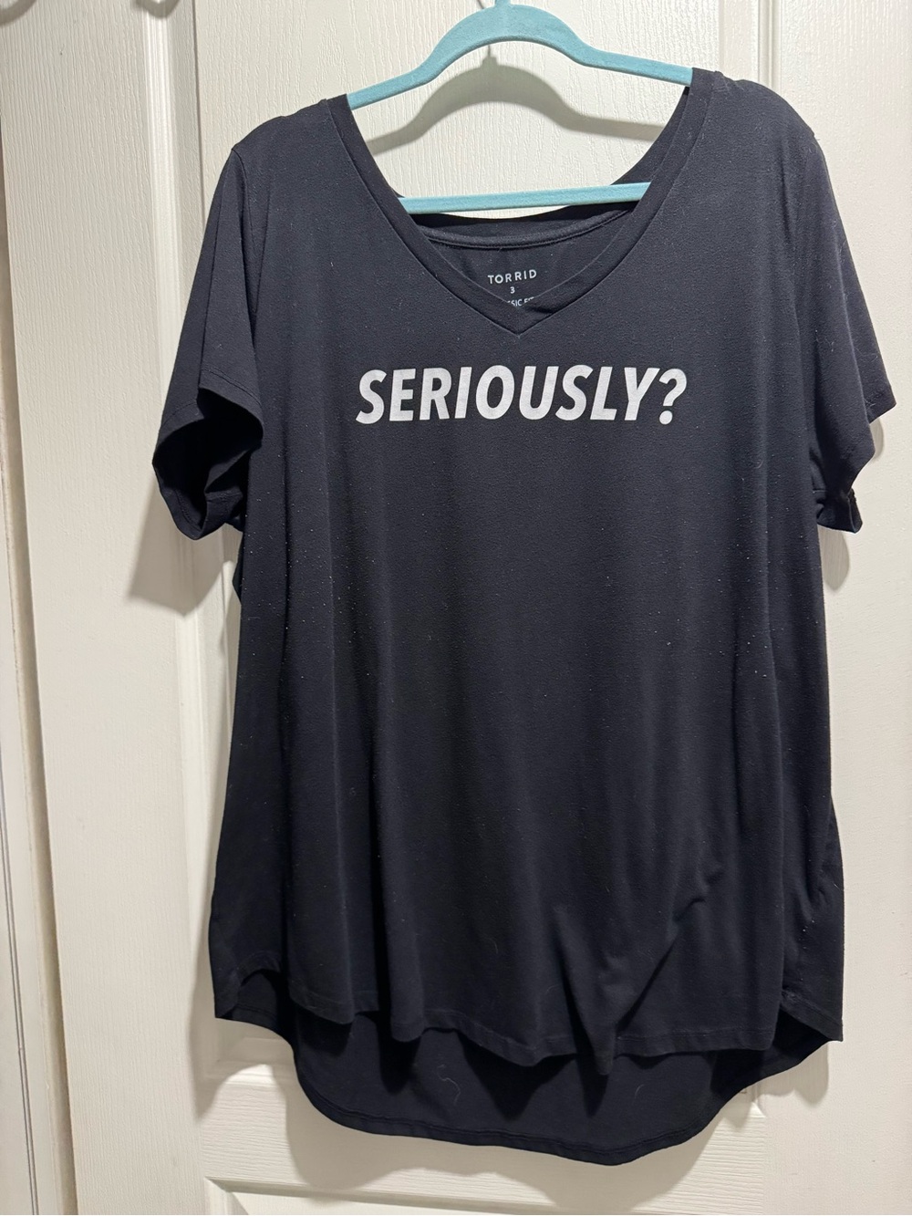 torrid Black V-Neck Short Sleeve Tee with "SERIOUSLY?" Graphic